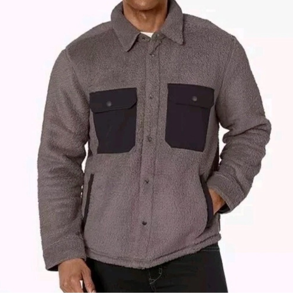 NWT Outerknown Skyline Sherpa Shirt Jacket M Galaxy Gray Shacket Fleece Snap